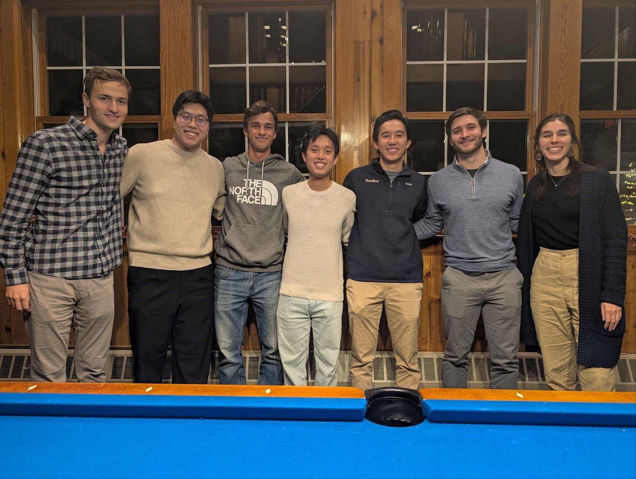 End of a great semester with my senior students Andrew Swanson, Eddie Ha, Carter Chambers, Simon Lee, Kevin Cavicchia, and Greg Kopp, after a fun pool game at the Little Pub.